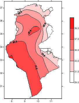 Température maximale  moyenne (°C) en Juillet 2020