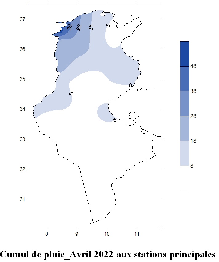 Cumul de pluie_Avril 2022 aux stations principales  