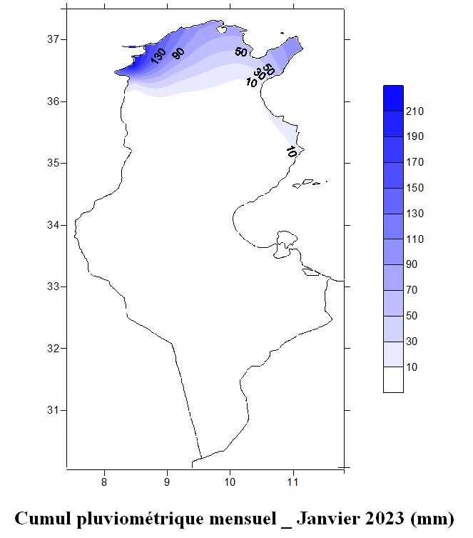 Cumul pluviométrique mensuel _ Janvier 2023 (mm)