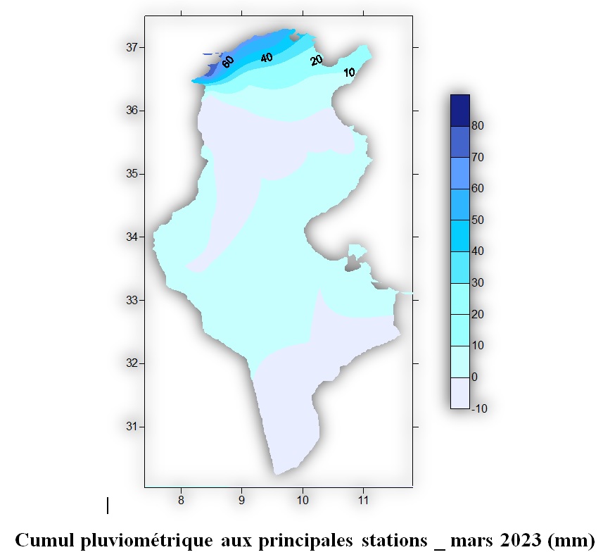 Cumul pluviométrique aux principales stations _ mars 2023 (mm)