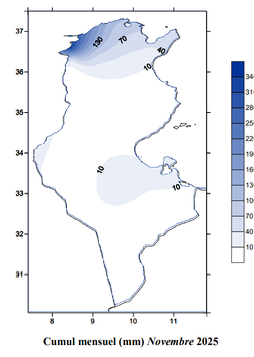Cumul mensuel (mm) Novembre 2025