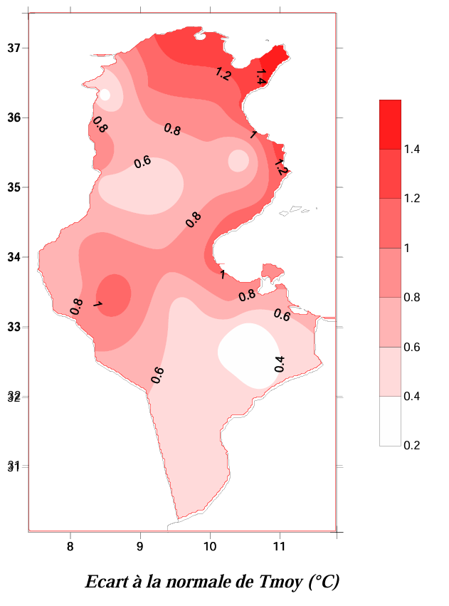 écart température Tunisie décembre 2025