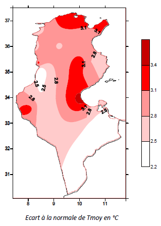 Ecart à la normale de Tmoy en °C