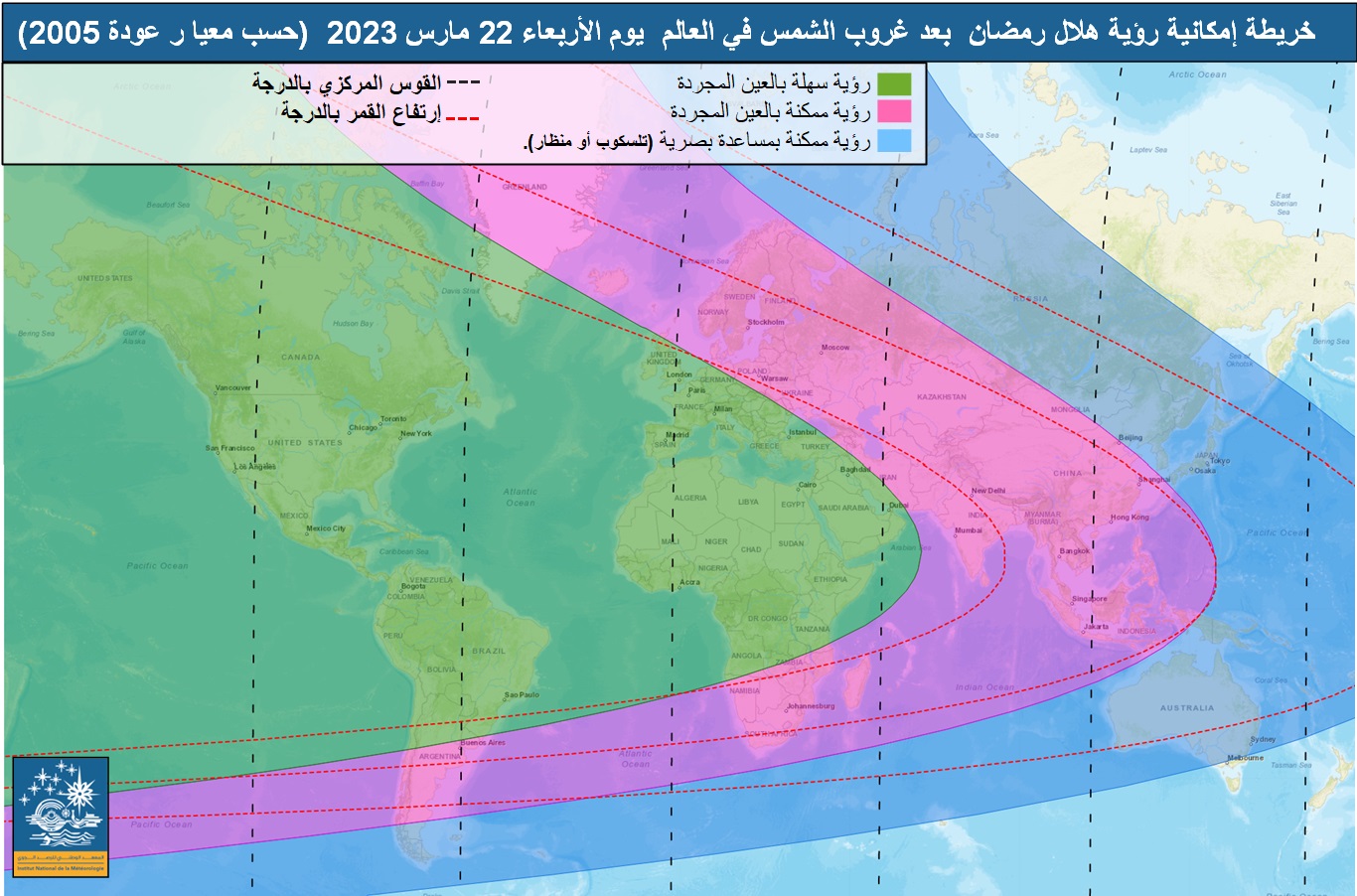 هلال رمضان   يوم الثلاثاء 21 مارس 2023 ا, حسب معيار عوده 2005 .