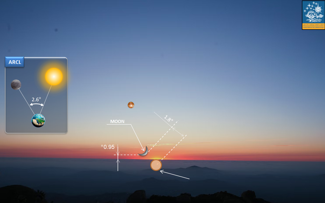 Image 1: Position of the Moon on the western horizon in Tunis at sunset on Tuesday, February 17, 2026, corresponding to 29 Sha'ban 1447 AH.