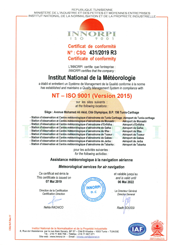 Certificat INM isoo9001