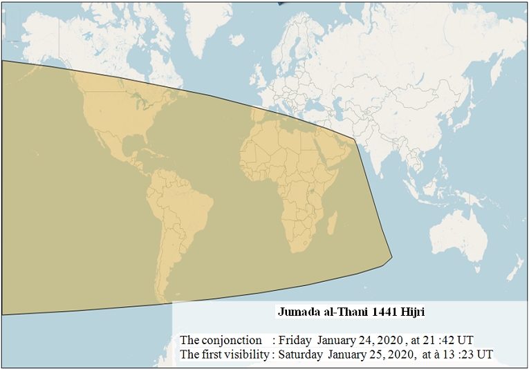 Lunar crescent  visibility areas of Safar  1441 Hijri (according to Istanbul criteria) after sunset on Saturday, September 28, 2019