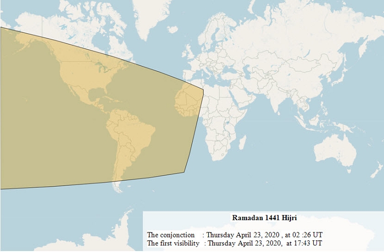Lunar crescent visibility areas of Safar 1441 Hijri (according to Istanbul criteria) after sunset on Saturday, September 28, 2019