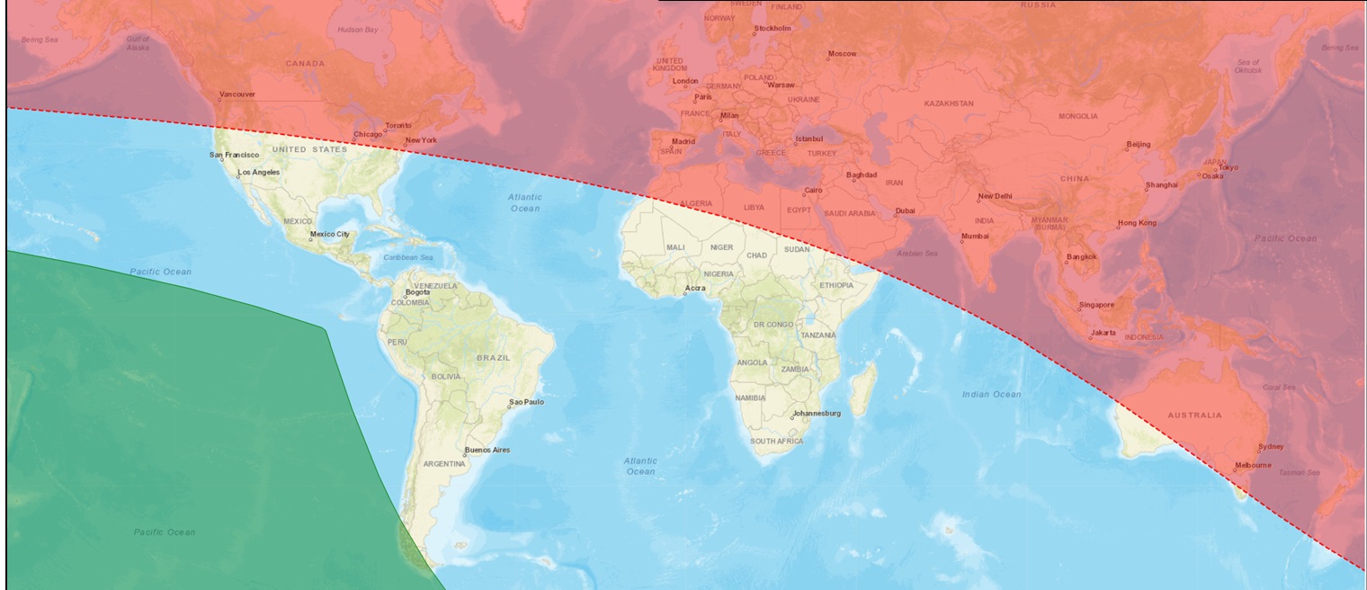 Les zones de visibilité du croissant de Ramadan 1444 de l'Hégire,22 Mars 2023 