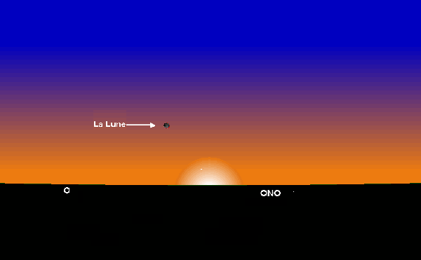 Figure 1: Position de la lune à Tunis, au coucher du soleil le Mercredi  19 Aout -29 Dhou El Hijja 1441 de l'Hégire.