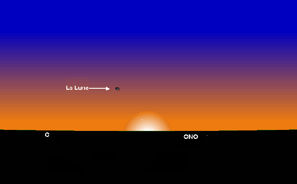 Figure 1: Position de la lune à Tunis, au coucher du soleil le Mercredi 19 Aout -29 Dhou El Hijja 1441 de l'Hégire.