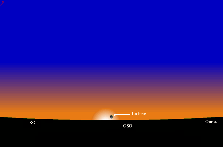 Position de la lune à Tunis, au coucher du soleil, le mardi 26 novembre 2019 – (29 Rabia al-awal 1441 Hijri)
