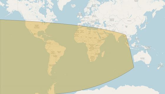 Figure 2: Lunar crescent visibility areas of Shawwal (according to Istanbul criteria) after sunset on Friday , November 05, 2021.