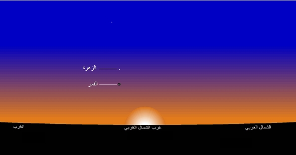  صورة 1:  وضع القمر عند غروب الشمس بمدينة تونس يوم الأربعاء 12 ماي 2021 الموافق لـ29 رمضان 1442 هجري